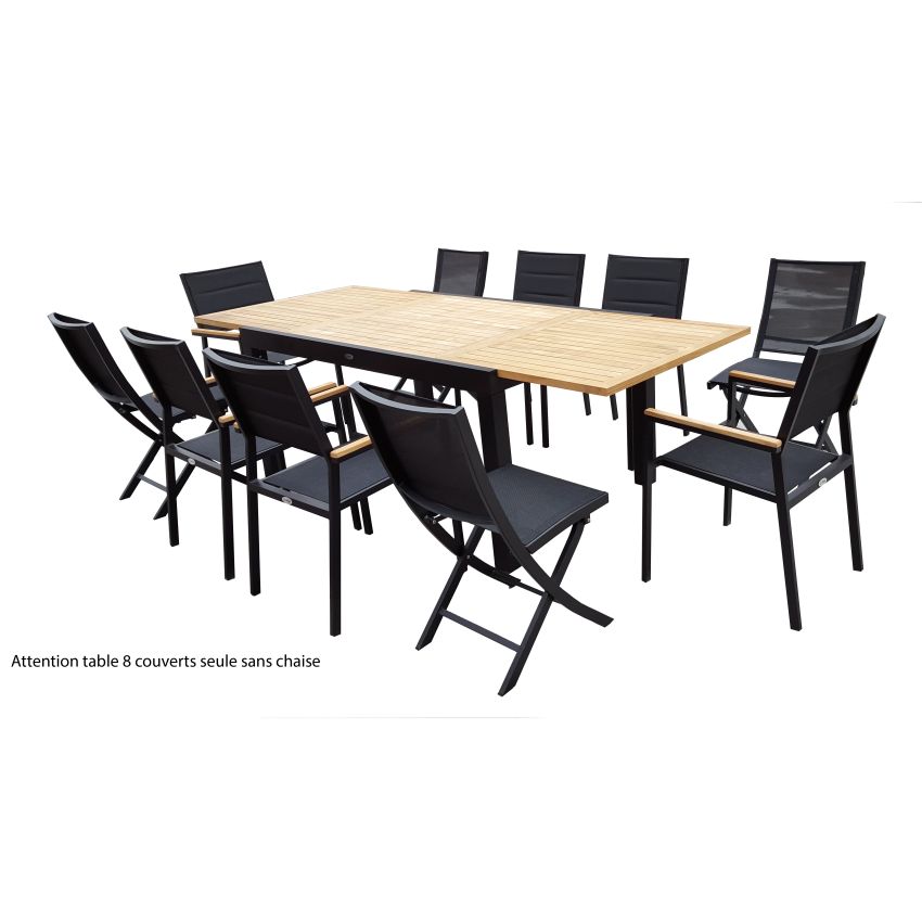 Table de jardin Bali Teck noir 6/10 places