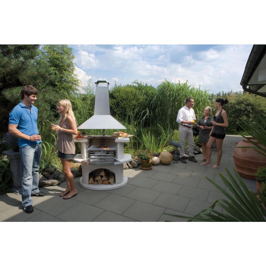 Barbecue VENISE en Béton avec Hotte en Acier Inoxydable 110x65x197cm