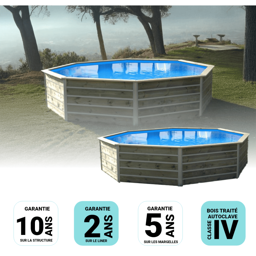 Piscine bois Octogonale Ronde BOHOL 460x94cm Liner Bleu