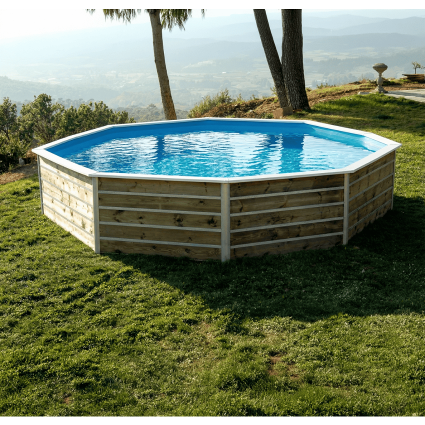 Piscine bois Octogonale Ronde BOHOL 460x94cm Liner Bleu