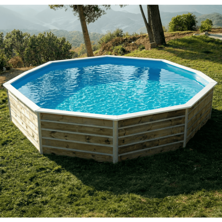Piscine bois Octogonale Ronde BOHOL 460x94cm Liner Bleu