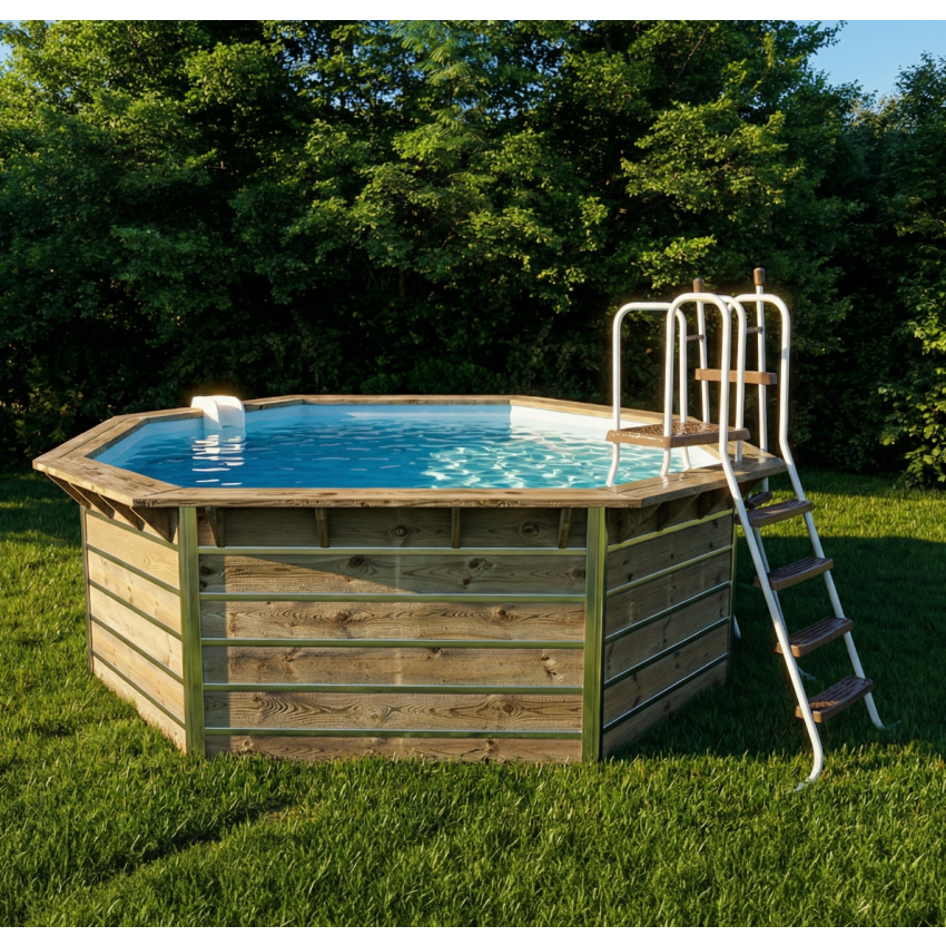 Piscine bois Hexagonale CEBU 350x111cm Liner Bleu