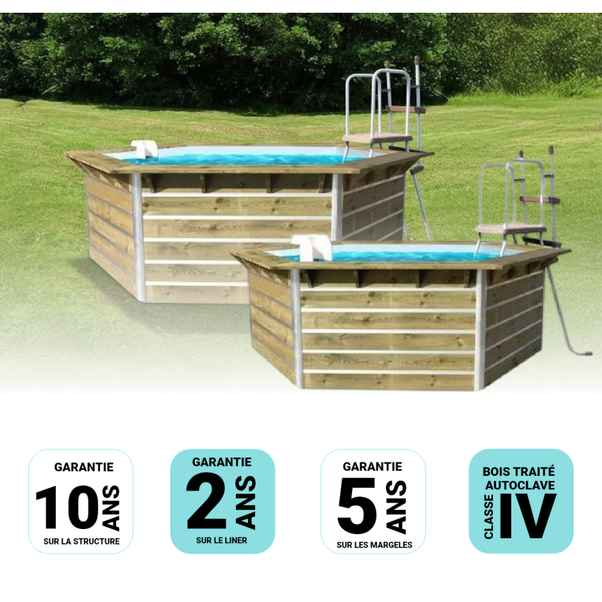 Piscine bois Hexagonale CEBU 350x111cm Liner Bleu