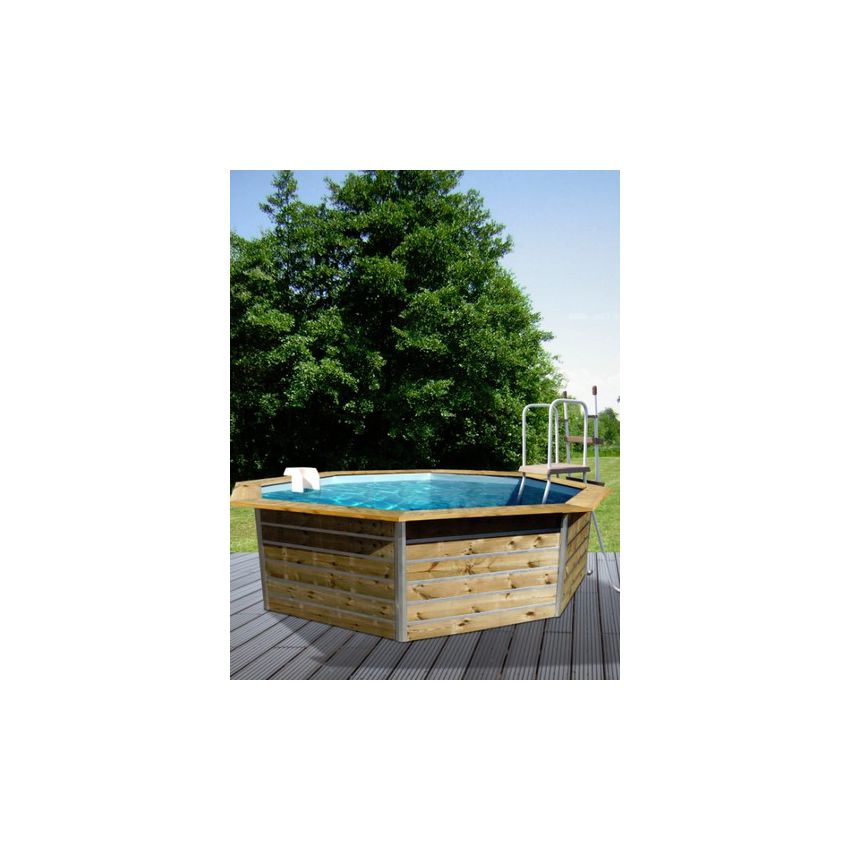 Piscine bois Octogonale LEYTE Ø460x111cm Liner Bleu
