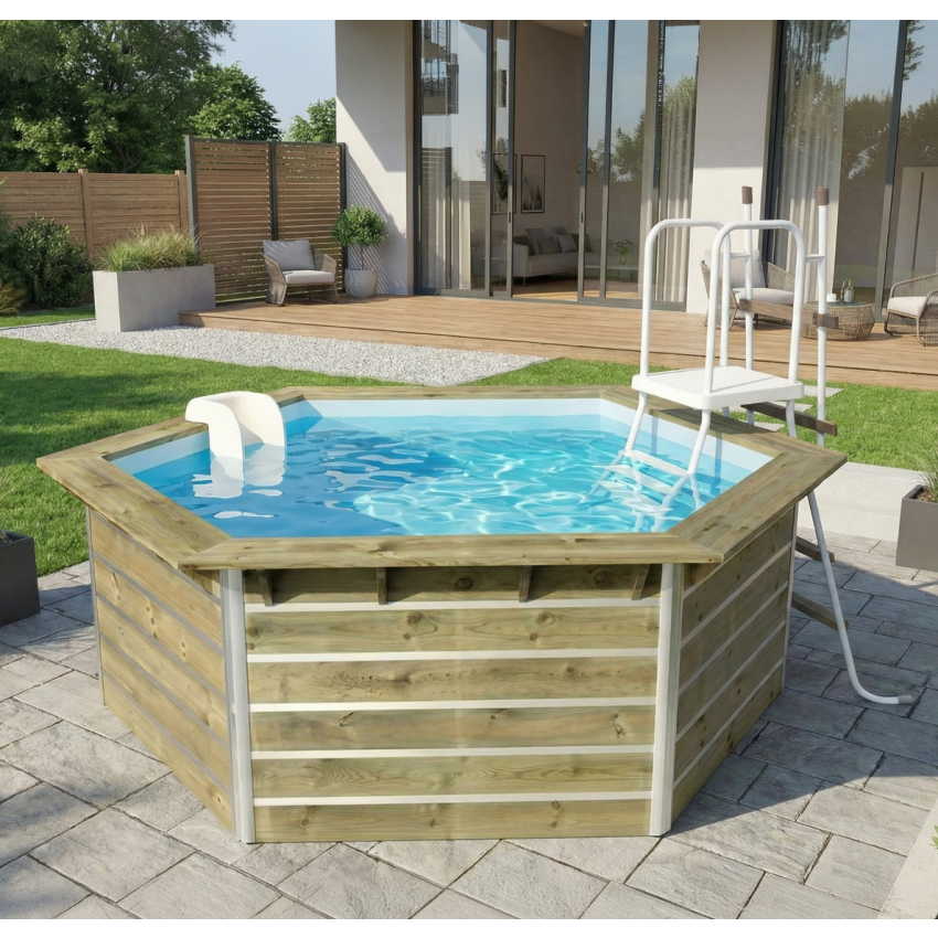 Piscine bois Octogonale LEYTE Ø460x111cm Liner Bleu
