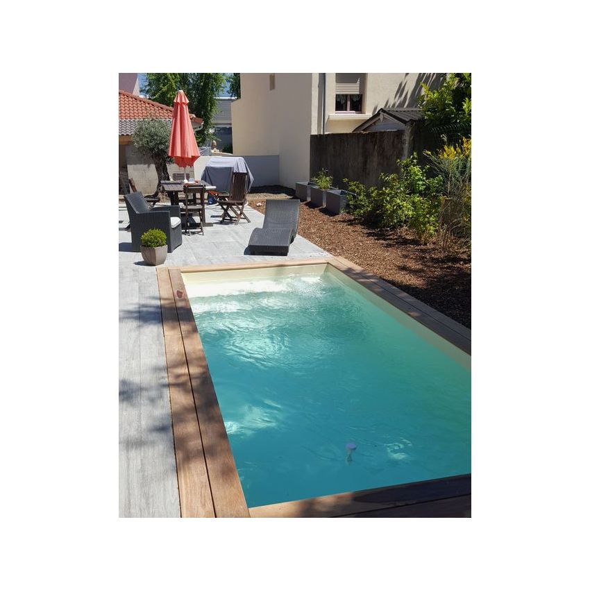 Piscine Bois Luxe Rectangulaire avec Plage immergée + escalier 420x320x145cm