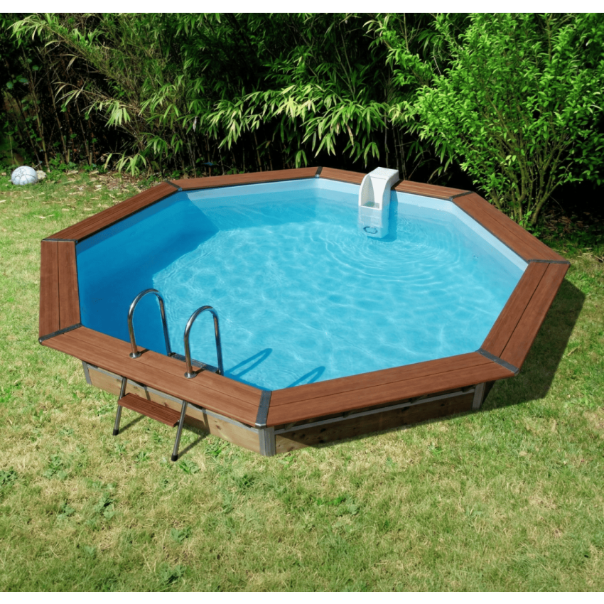 Piscine bois Octogonale CLEOFAS Ø460x129cm Liner bleu