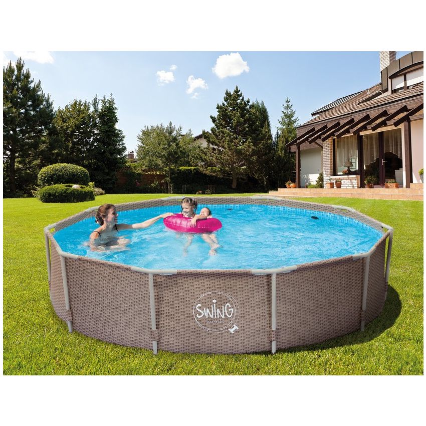 Piscine Tubulaire Ronde aspect Osier ⌀427x107cm
