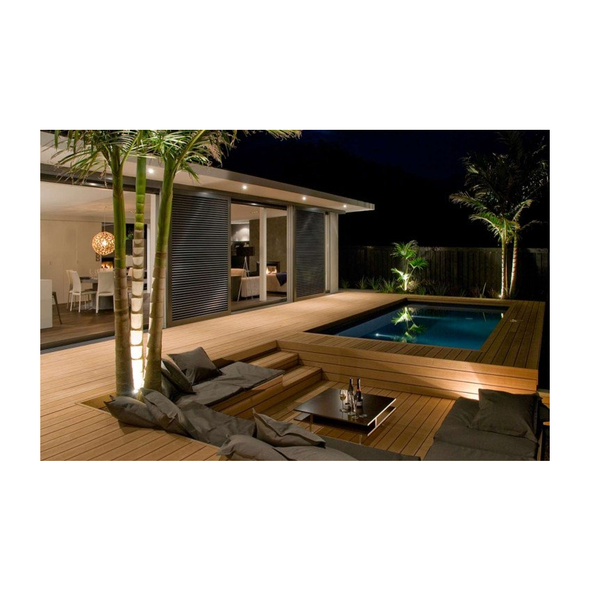 Piscine Bois Luxe Rectangulaire avec Plage Immergée + Escalier d'Angle 420x320x145cm Pierre de Bali