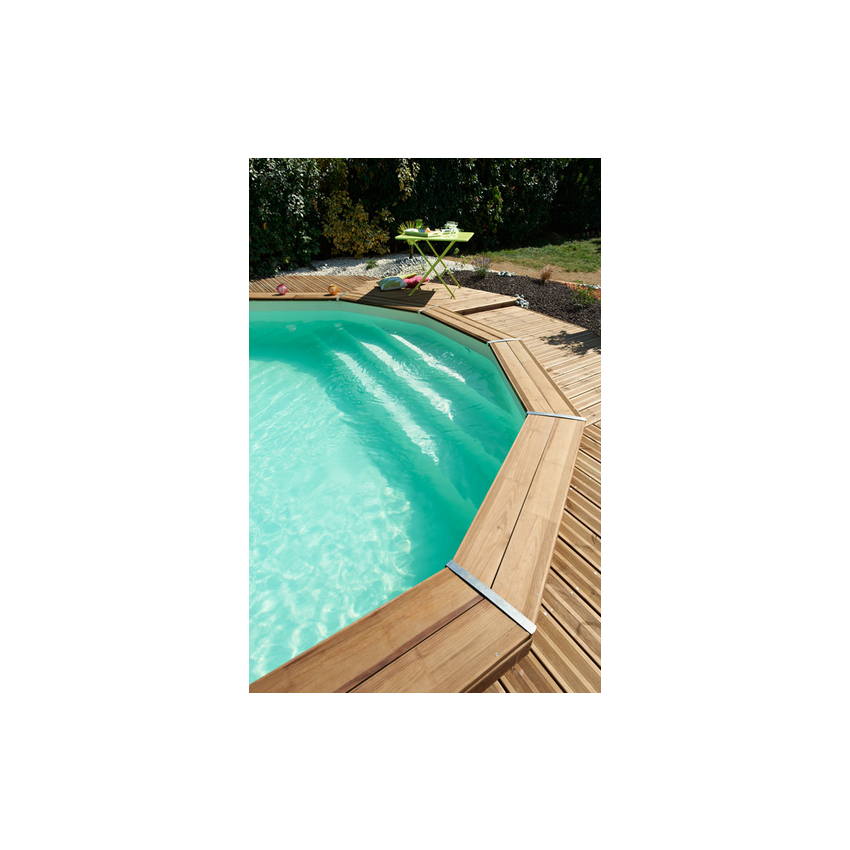 Piscine Bois d'Argent Octogonale allongée avec Escalier 612x407x131cm