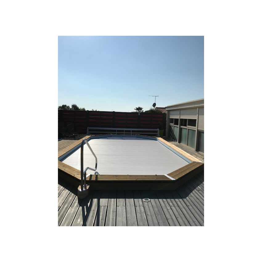 Volet roulant déplaçable pour piscine octogonale allongée 800x457cm 