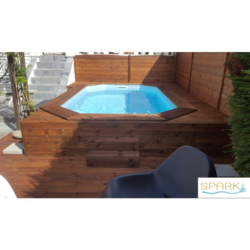 Piscine Bois Lucci Octogonale allongée avec Escalier 415x265x131cm