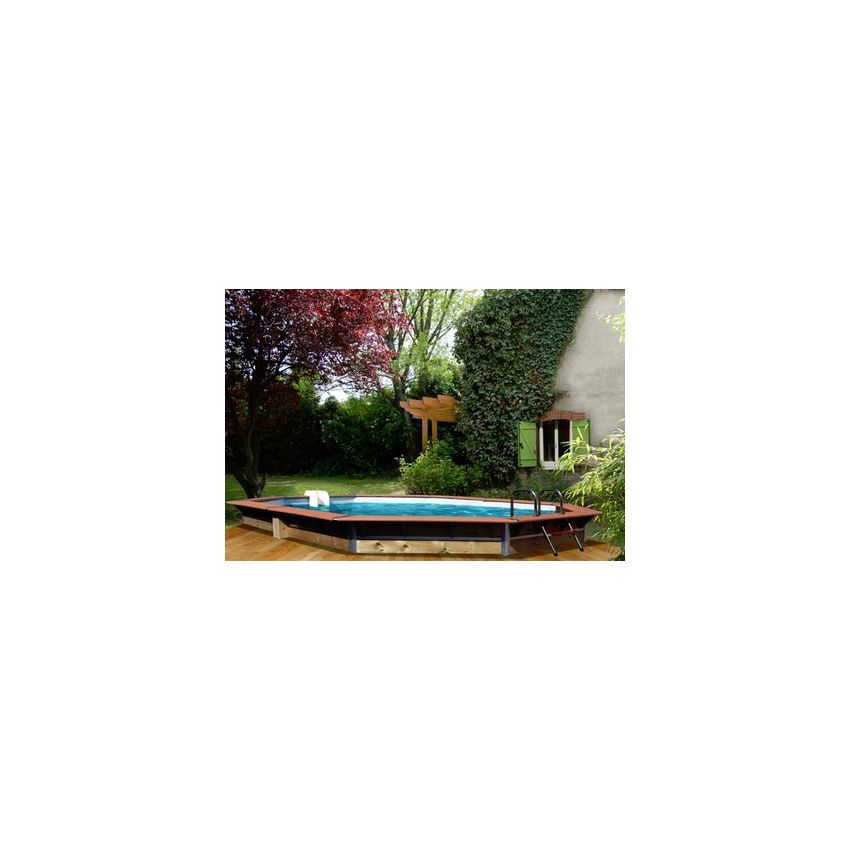 Piscine bois Octogonale Allongée FUGUA 590x420x129cm Liner bleu