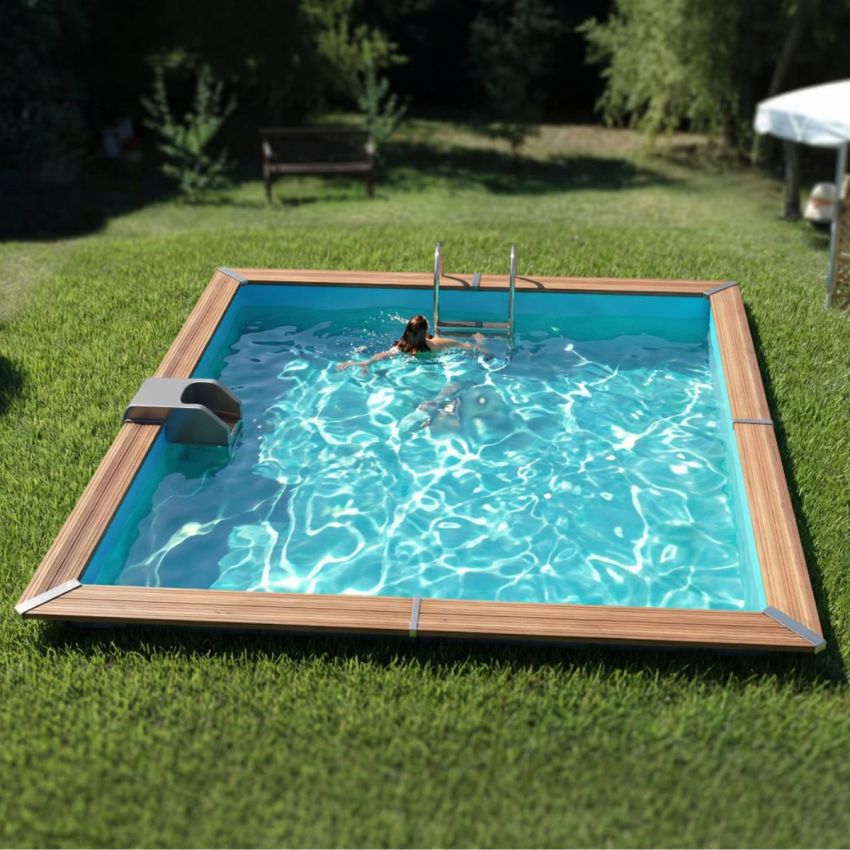 Piscine bois Carrée EGINE 370x370x147cm Liner bleu 