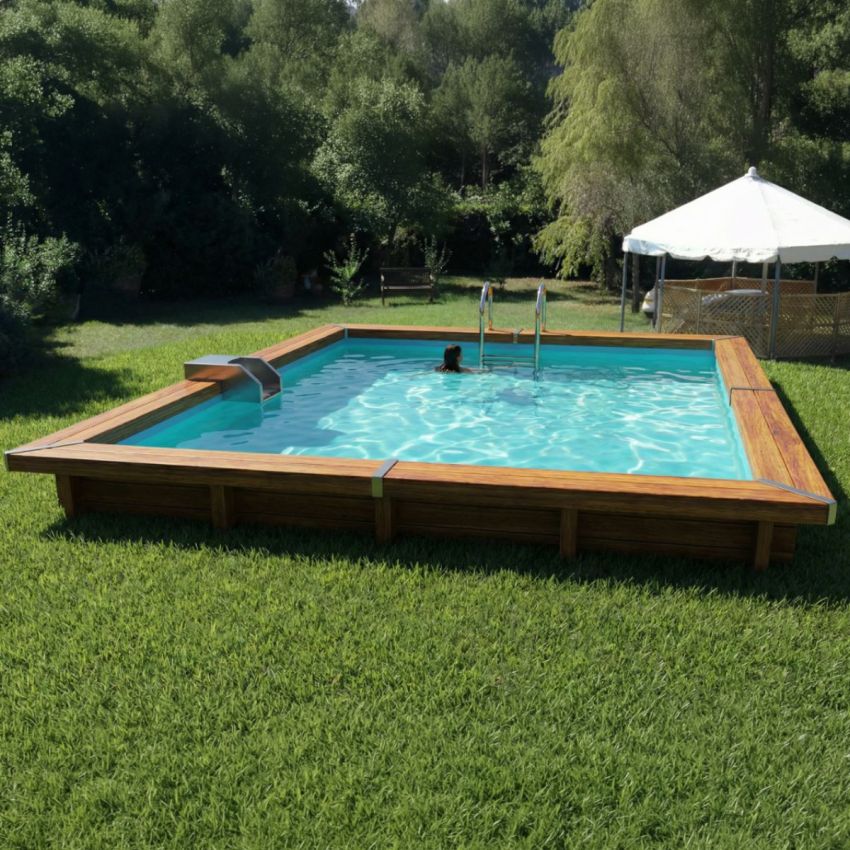 Piscine bois Carrée SOLTA 520x520x147cm Liner bleu 