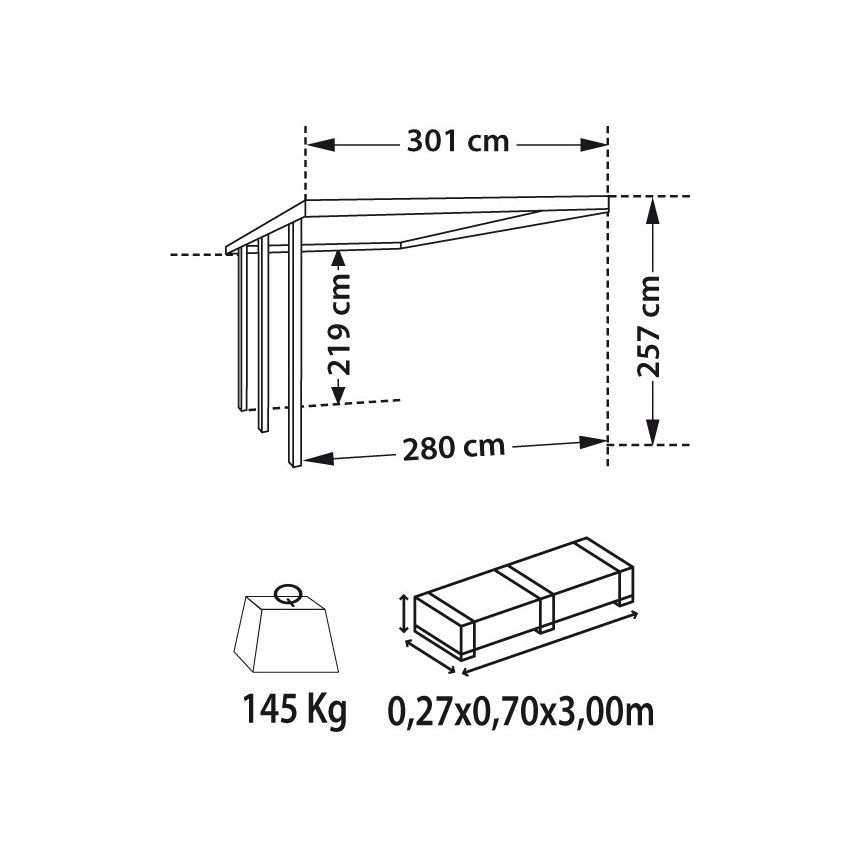 Carport Adossable Bois Autoclavé GUS 16m2
