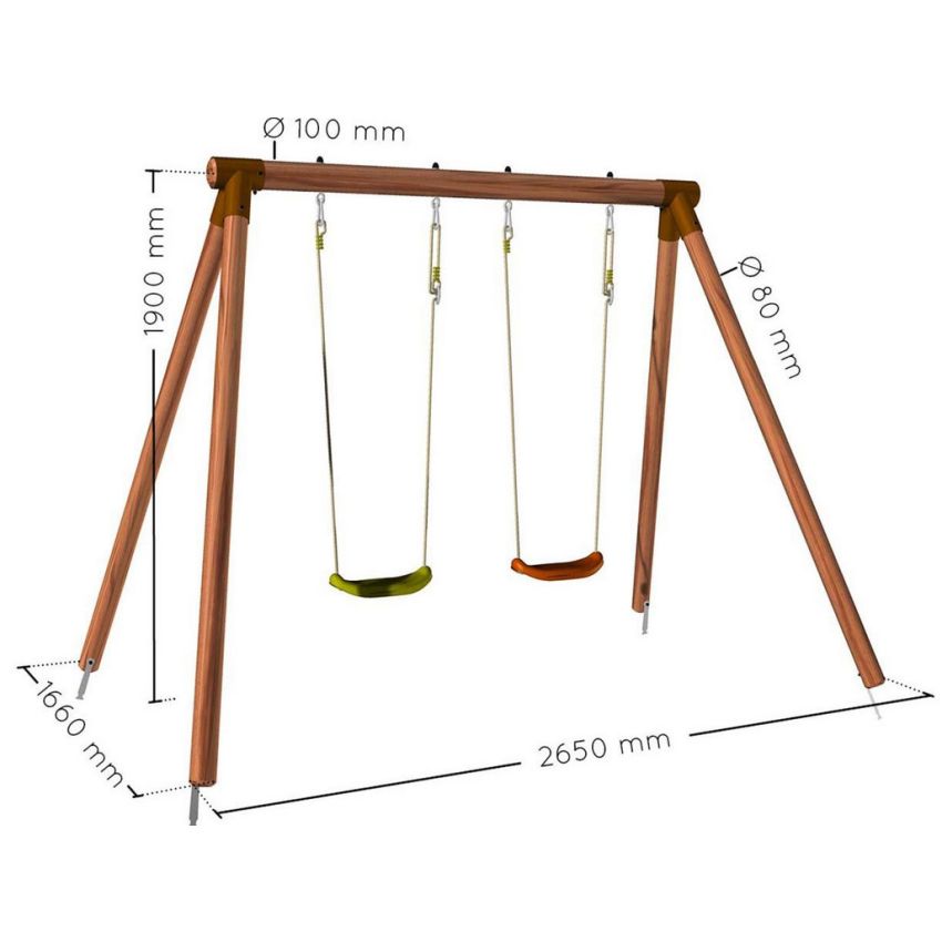 Portique en bois ALIZEE : 2 balançoires L265xl166xH195