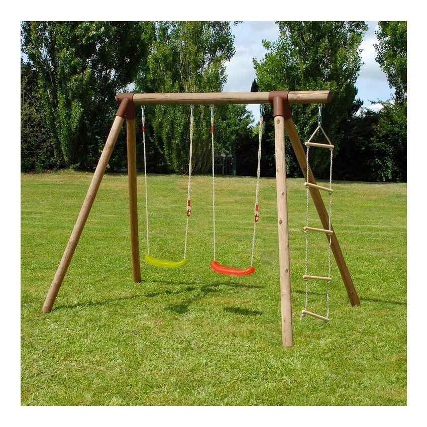 Portique en bois TONKA : 2 balançoires et 1 échelle L242xl166xH195