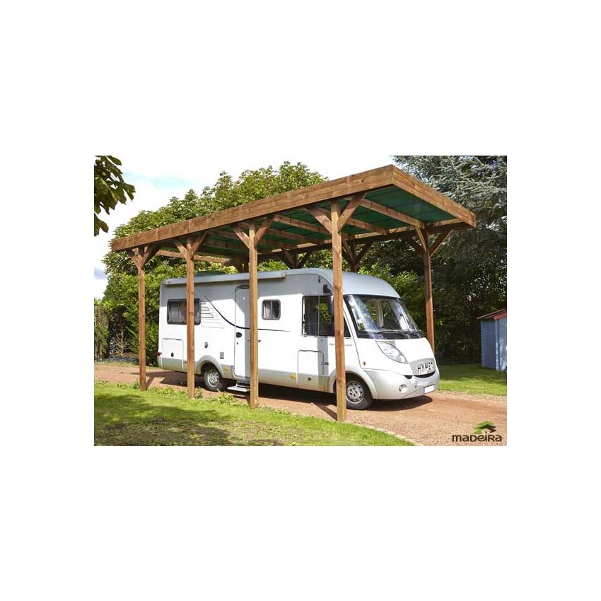 Carport couvert Camping Car en Bois 404x802cm couverture Polycarbonate