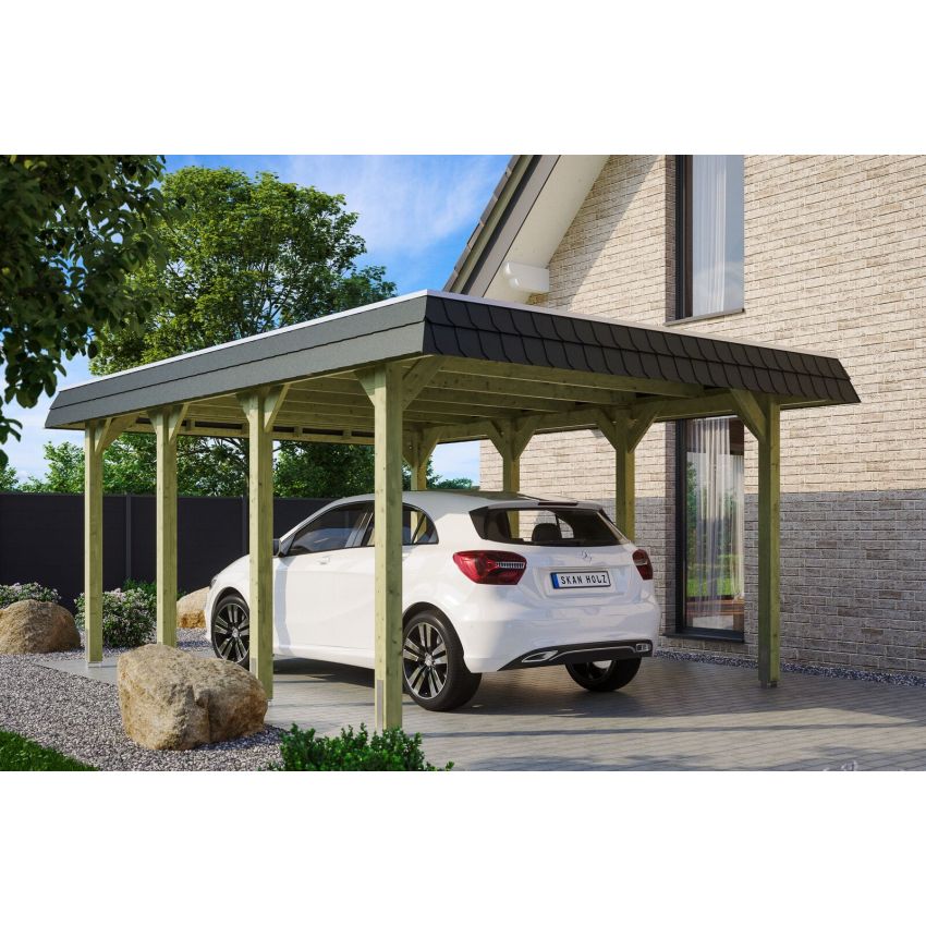 Carport Bois Spreewald3 avec bandeau noir 589 x 396 cm