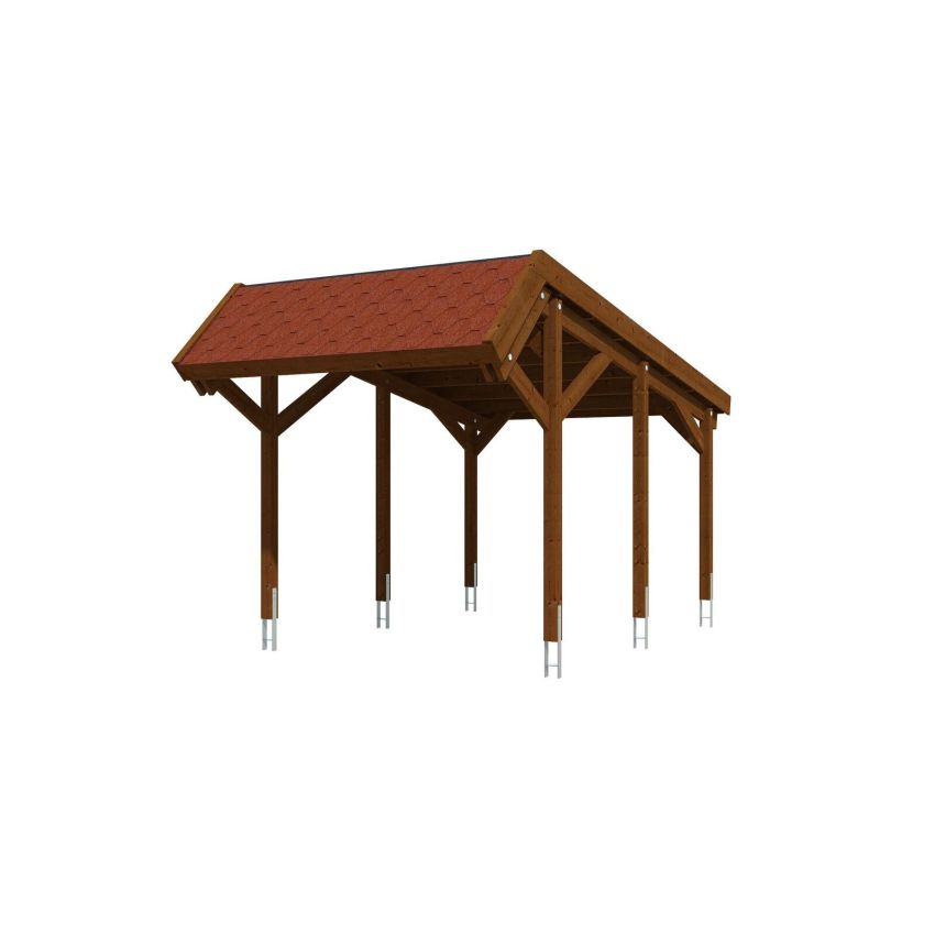 Carport en Bois Noyer Harz avec bardeaux rouges 560x321cm