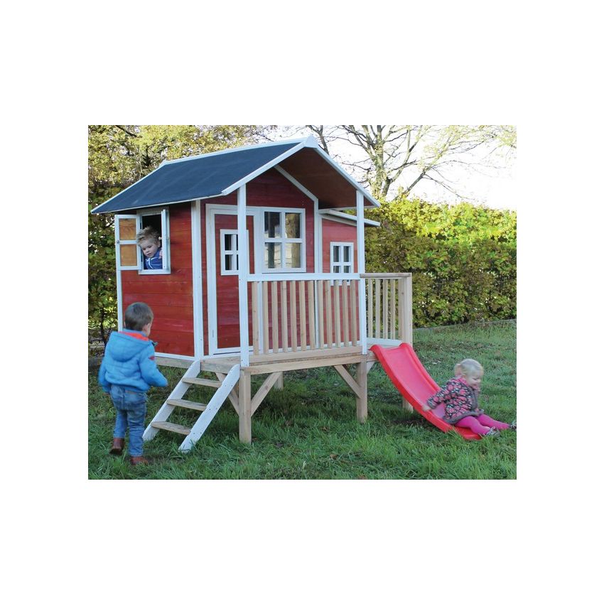 Cabane Enfant Loft en Bois Rouge 322x190x215cm