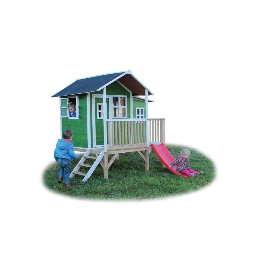 Cabane Enfant Loft en Bois Vert 322x190x215cm