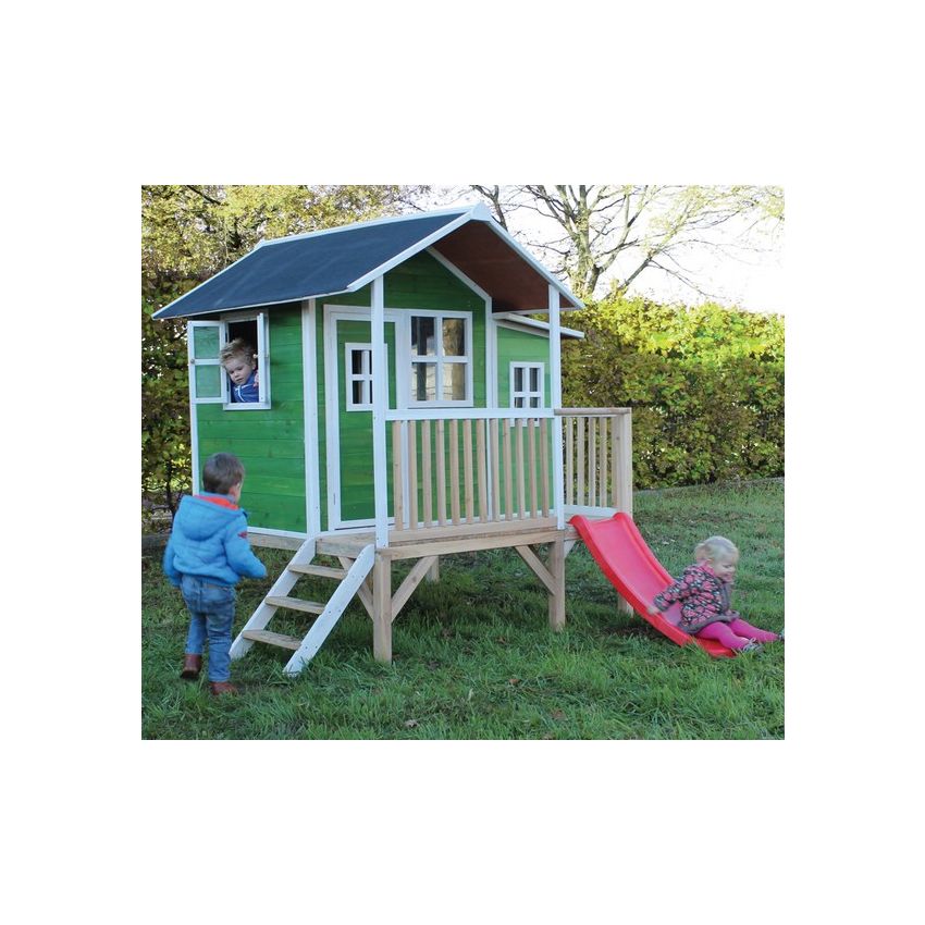 Cabane Enfant Loft en Bois Vert 322x190x215cm