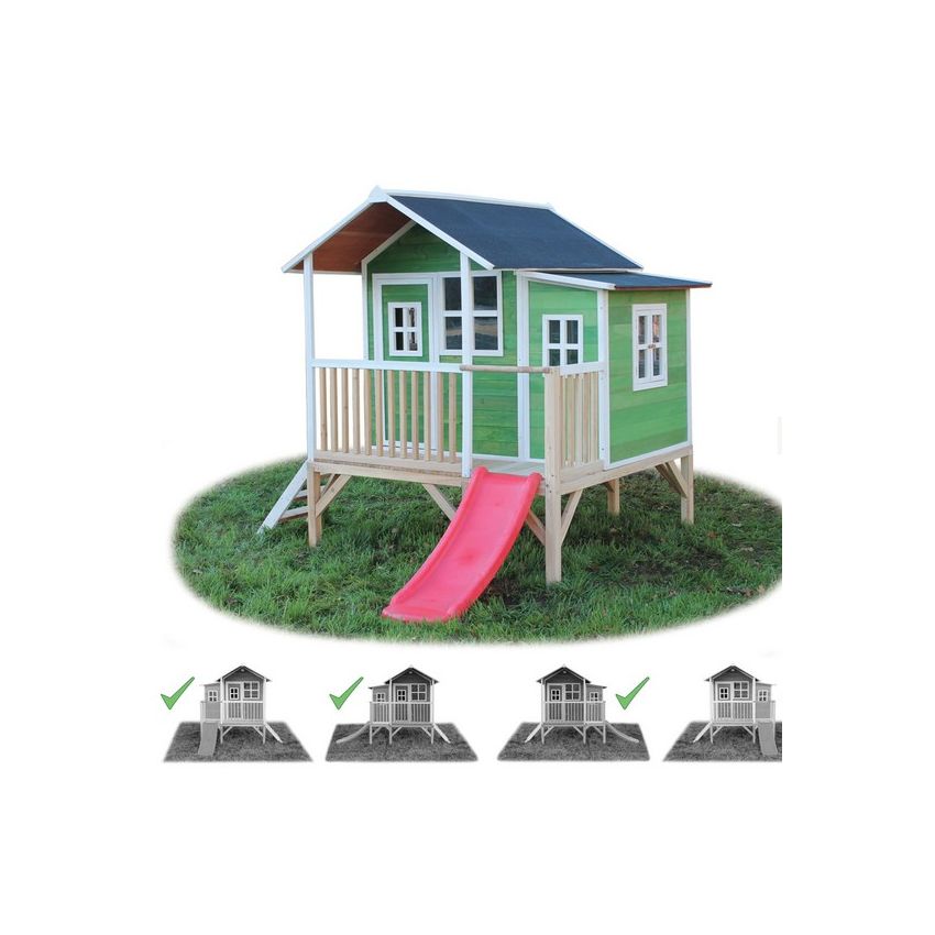 Cabane Enfant Loft en Bois Vert 322x190x215cm