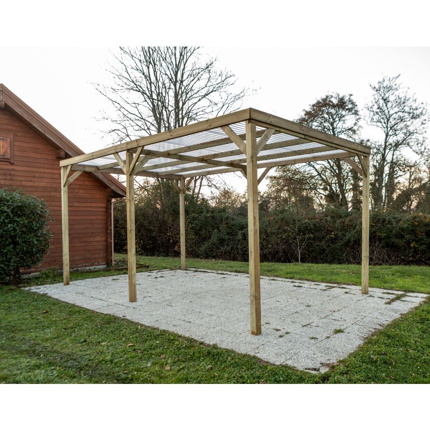 Carport Bois Autoclavé 15m2 Toit Plat Couverture