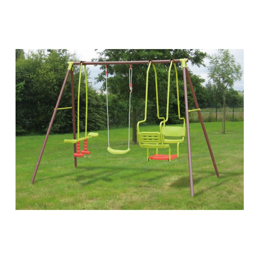 Portique en acier MALO 1B1V1CL : 1 balançoire, 1 vis-à-vis et 1 balancelle L269xl153xH195 cm A SUPPRIMER LE 08/11/2021
