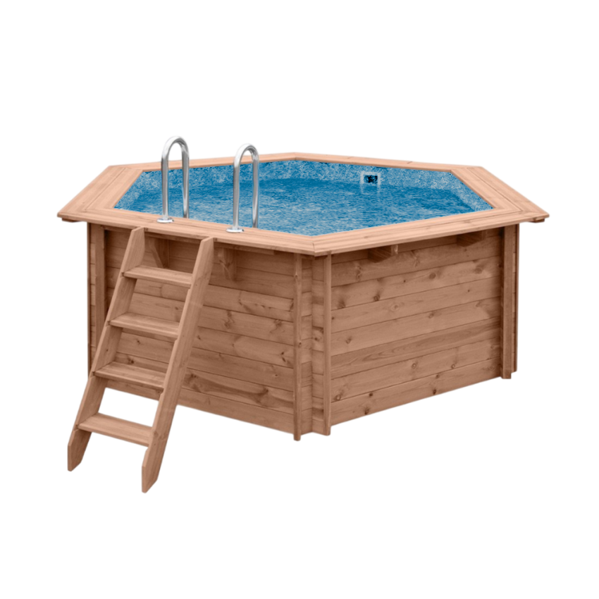Piscine Bois Hexagonale UBBINK PREMIUM 410x120 cm Liner Relief 3D + Bâche à bulle offerte