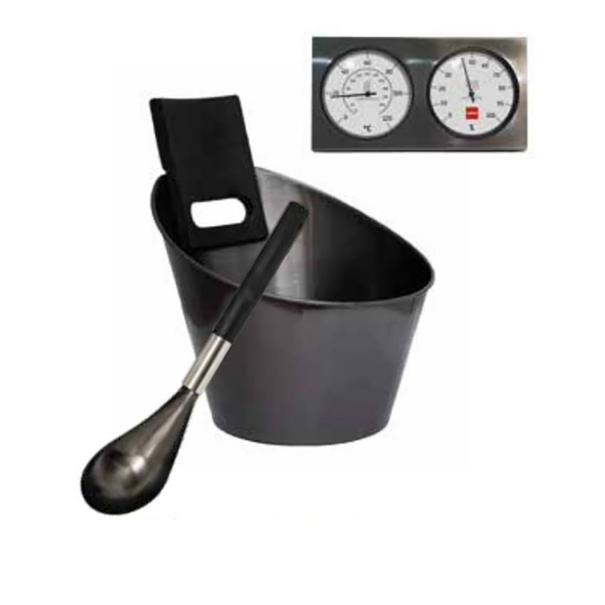 Kit accessoires Harvia en métal noir pour sauna vapeur : Seau, Louche, Hydromètre, Thermomètre