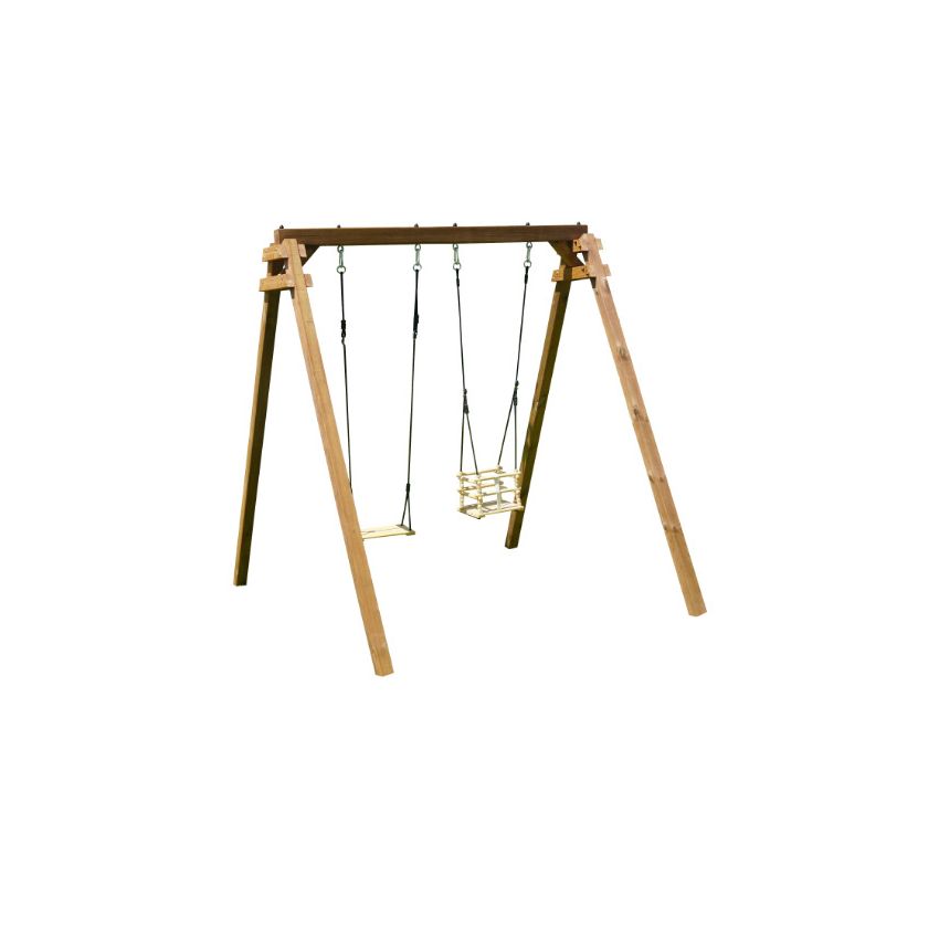 Portique en bois AMBRE :  1 balançoire et 1 siège bébé L210xl207xH224cm