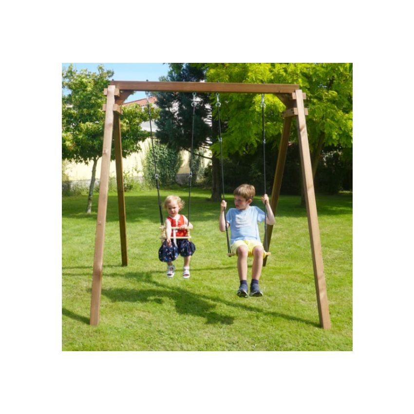 Portique en bois AMBRE :  1 balançoire et 1 siège bébé L210xl207xH224cm