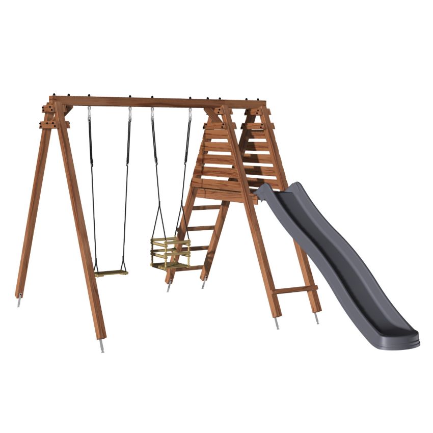 Portique en bois PRUNE avec toboggan, 1 balançoire et 1 siège bébé L261xl351xH224 cm