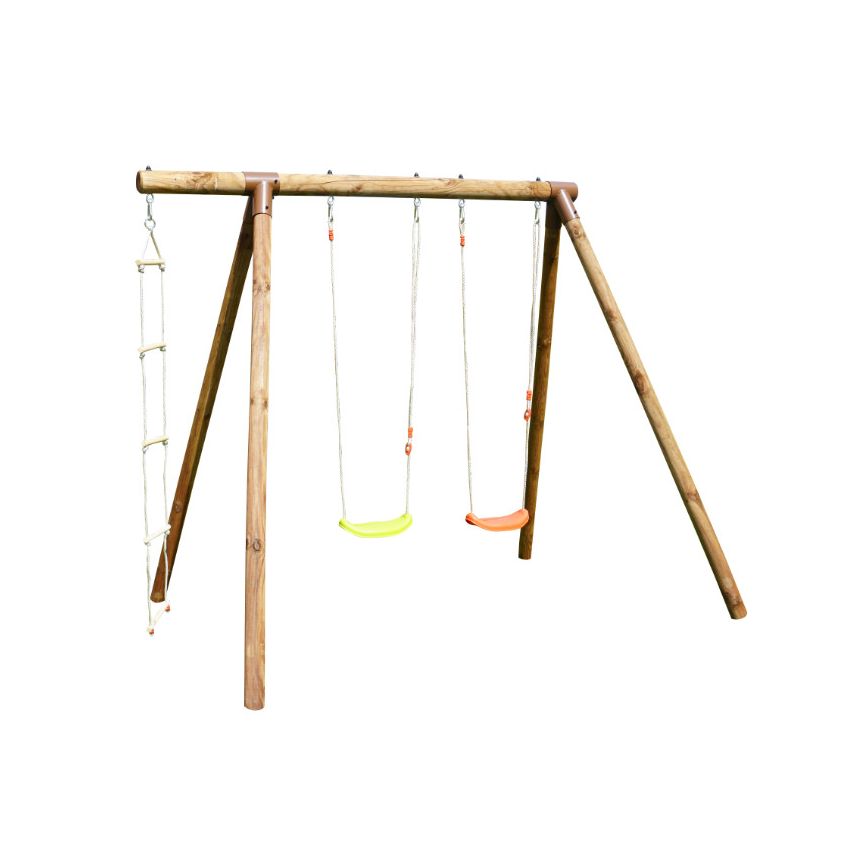 Portique en bois ARTHUR :  2 balançoires et 1 échelle L278xl189xH222cm