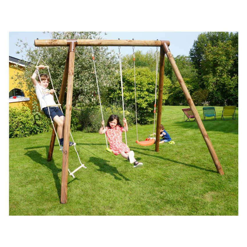 Portique en bois ARTHUR :  2 balançoires et 1 échelle L278xl189xH222cm
