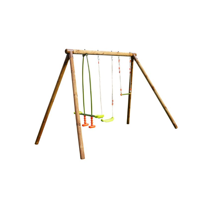 Portique en bois GABIN:  2 balançoires, 1 échelle et 1 vis-à-vis L318xl189xH222cm