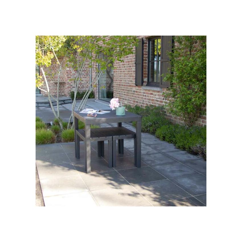 Ensemble Table et bancs PAPUA en résine recyclée Anthracite 