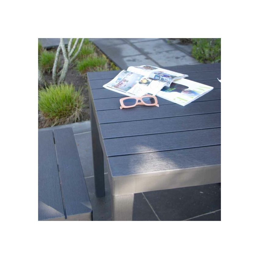 Ensemble Table et bancs PAPUA en résine recyclée Anthracite 