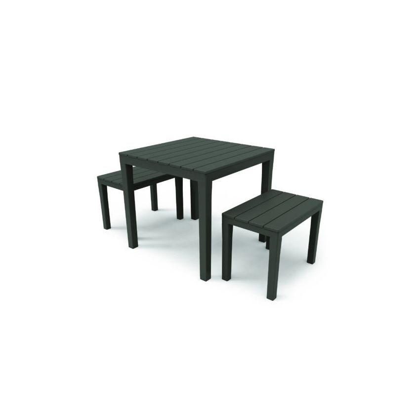 Ensemble Table et bancs PAPUA en résine recyclée Anthracite 