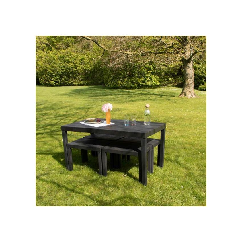 Ensemble Table et bancs SAMOA en Résine recyclée Anthracite