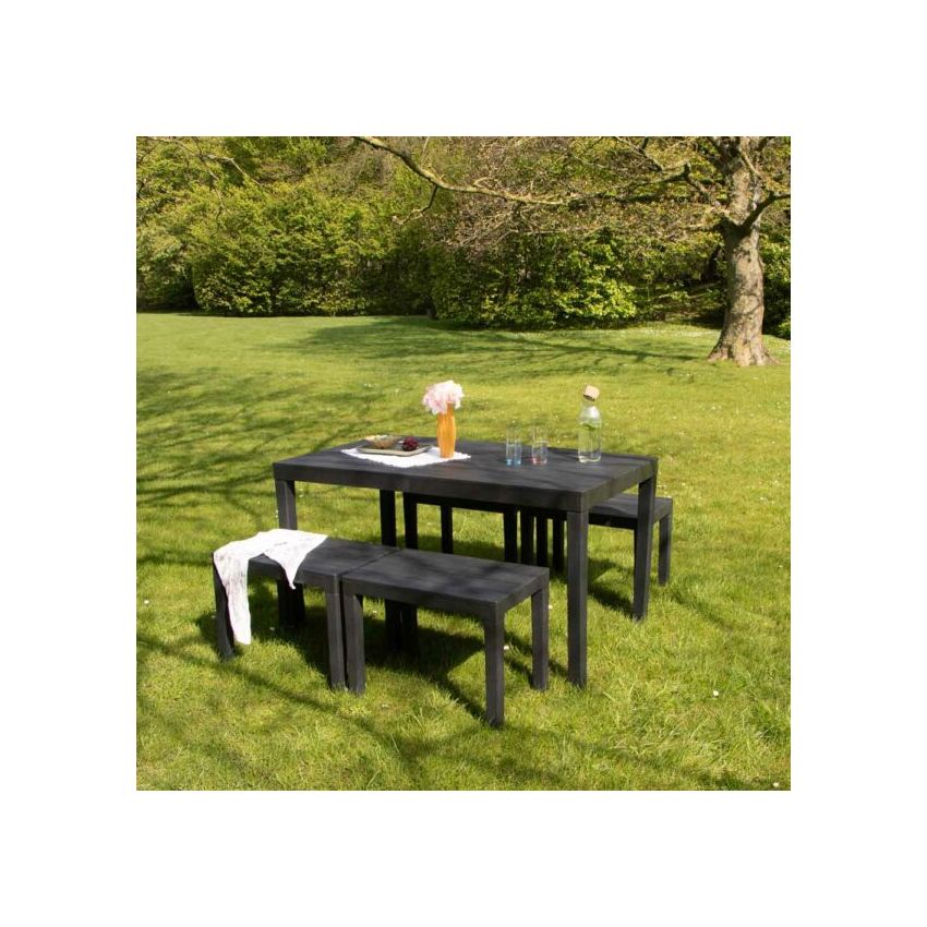 Ensemble Table et bancs SAMOA en Résine recyclée Anthracite