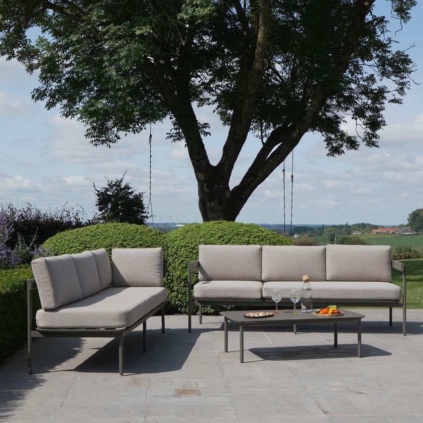 Salon de jardin SAHARA Taupe Modulable en Aluminium 6 places 