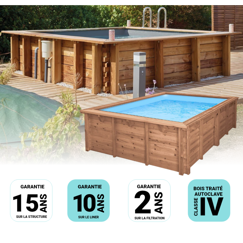 Piscine bois MAEVA MINI Carrée avec Echelle 349x349x150cm