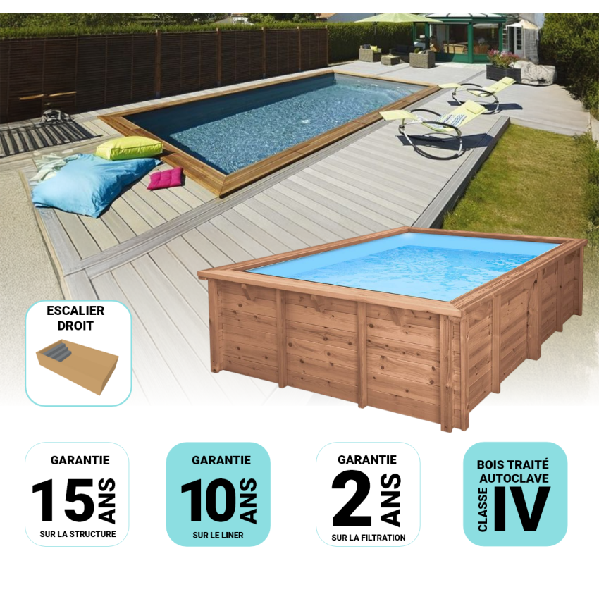 Piscine bois MAEVA Rectangulaire avec Escalier 600x300x140cm 