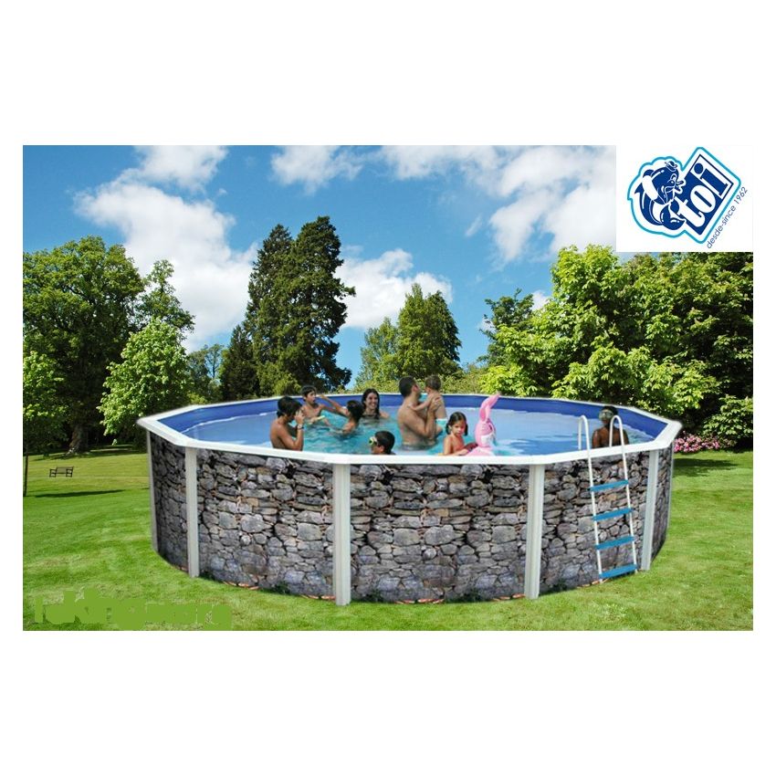 Piscine Ronde PIEDRA GRIS Acier Décoration Pierre 460 x 120 cm