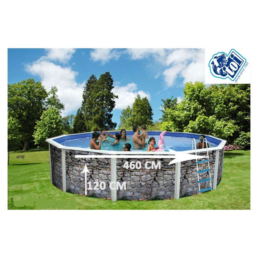 Piscine Ronde PIEDRA GRIS Acier Décoration Pierre 460 x 120 cm