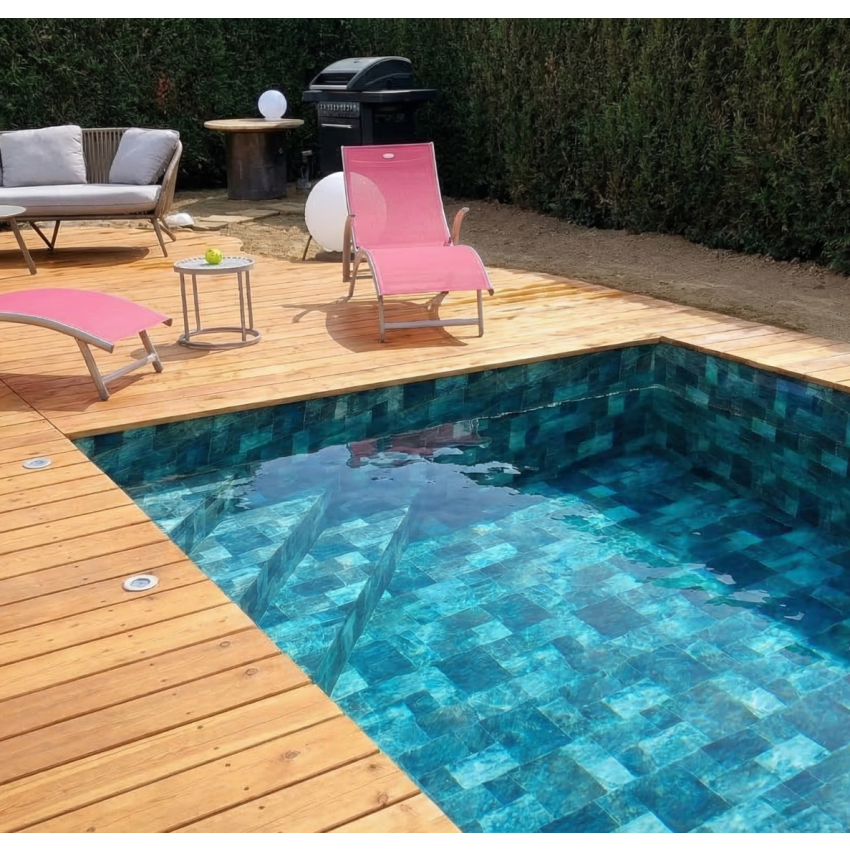 Piscine Bois Luxe Rectangulaire avec Escalier d'angle 420x320x131cm Pierre de Bali